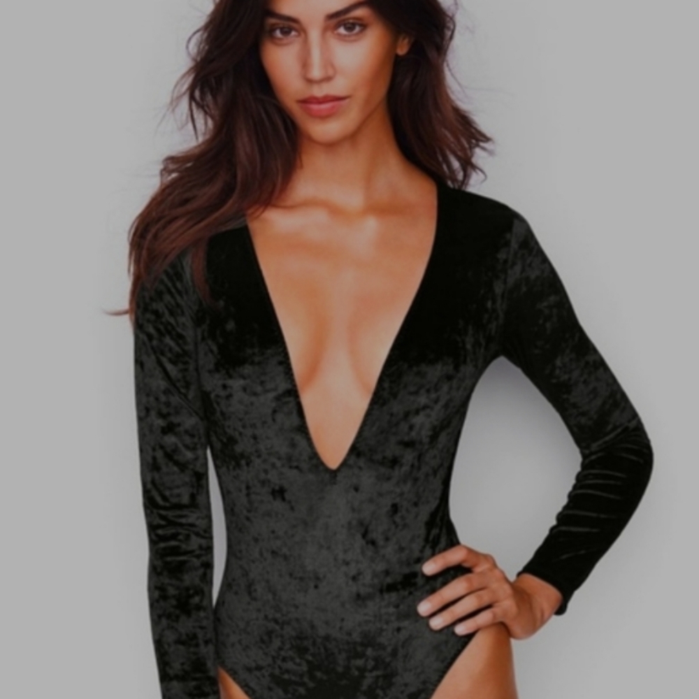 Deep V-Neck Velvet Body Suit